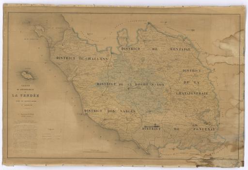 Carte du département de la Vendée divisé en districts, cantons et municipalités : le département de la Vendée de 1789 à nos jours.